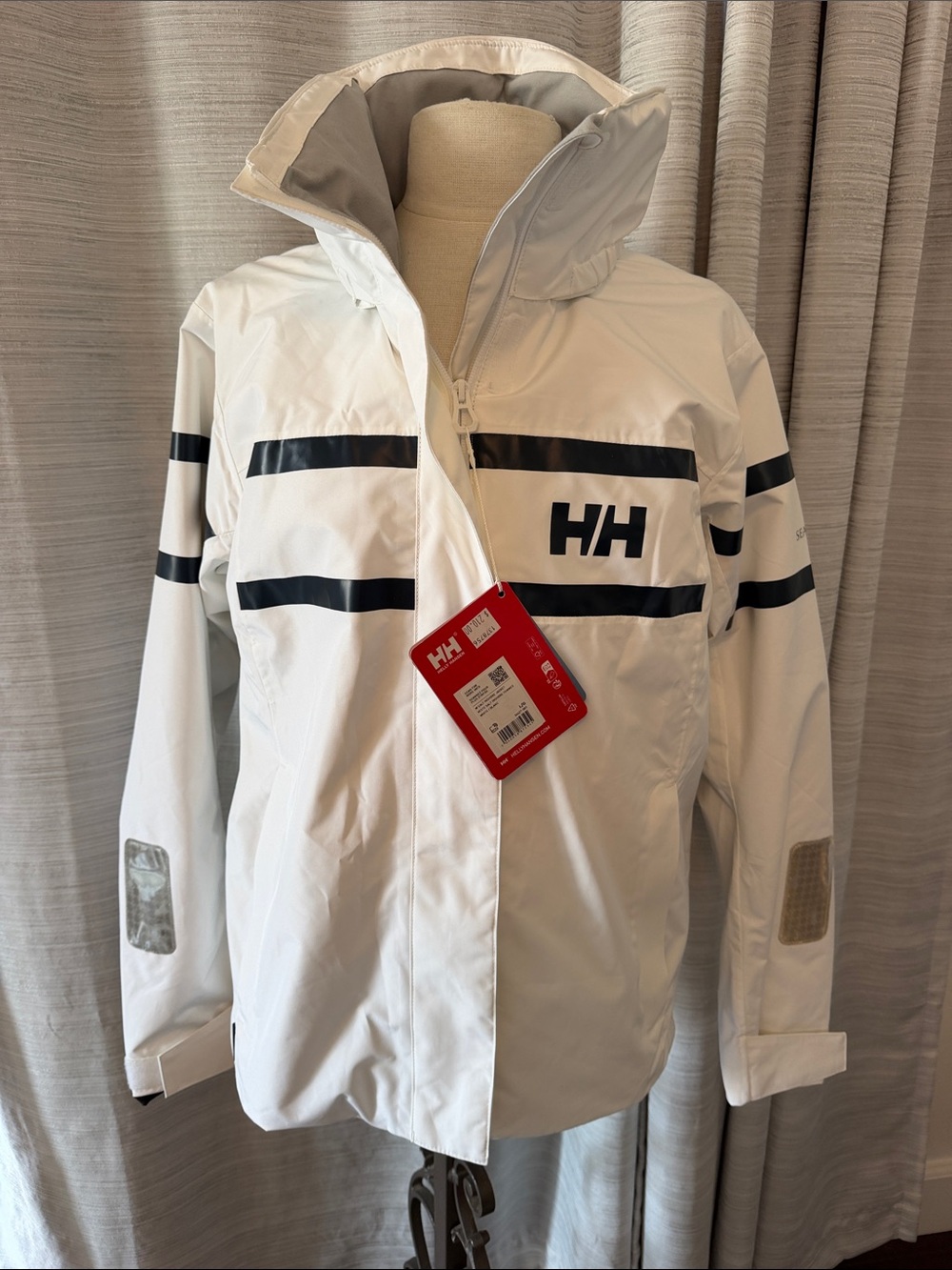 Helly Hansen White Ski Jacket with Black Stripe Accents